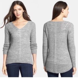 Eileen Fisher Baby Alpaca Wool V Neck High Low Sweater Gray Size M.